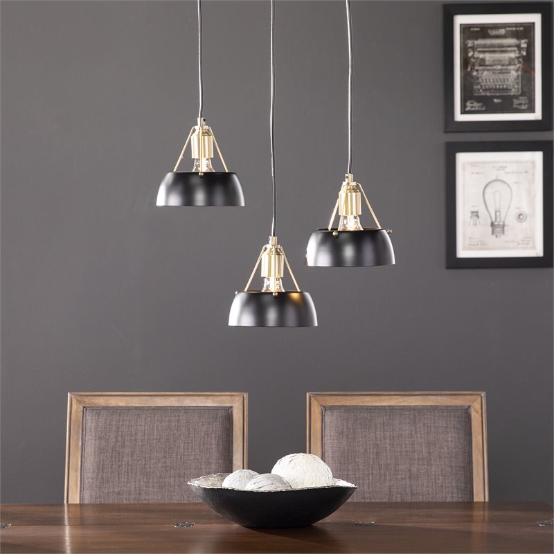 SEI Furniture Renmarco 3-Light Cluster Pendant in Black/Antique Brass