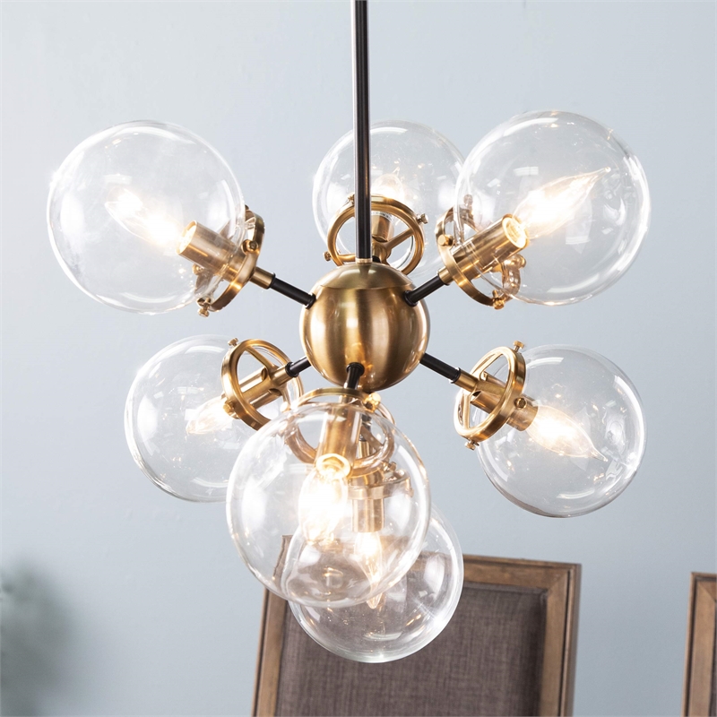 SEI Furniture Boltonly Contemporary 7-Light Pendant Lamp in Black/Gold