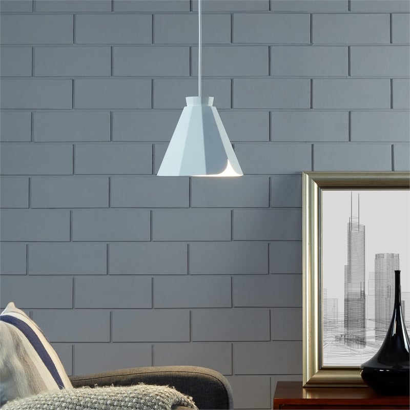 SEI Furniture Millie Transitional Iron Metal Pendant Lamp in Matte White