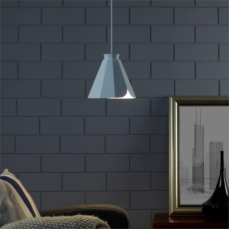 SEI Furniture Millie Transitional Iron Metal Pendant Lamp in Matte White
