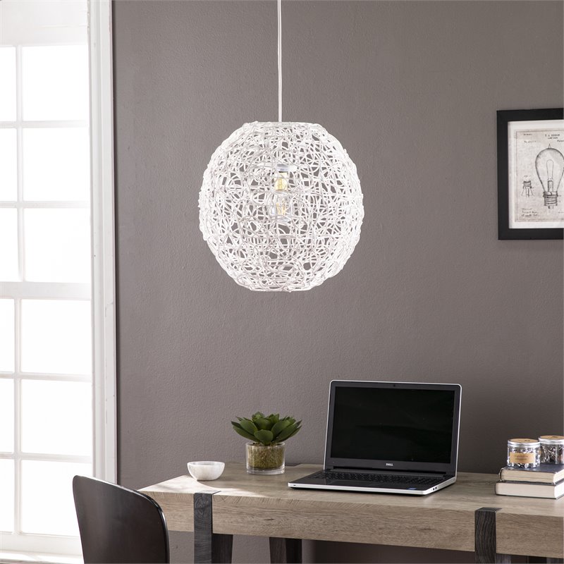 SEI Furniture Alakesh Round Woven Pendant Lamp Shade in White