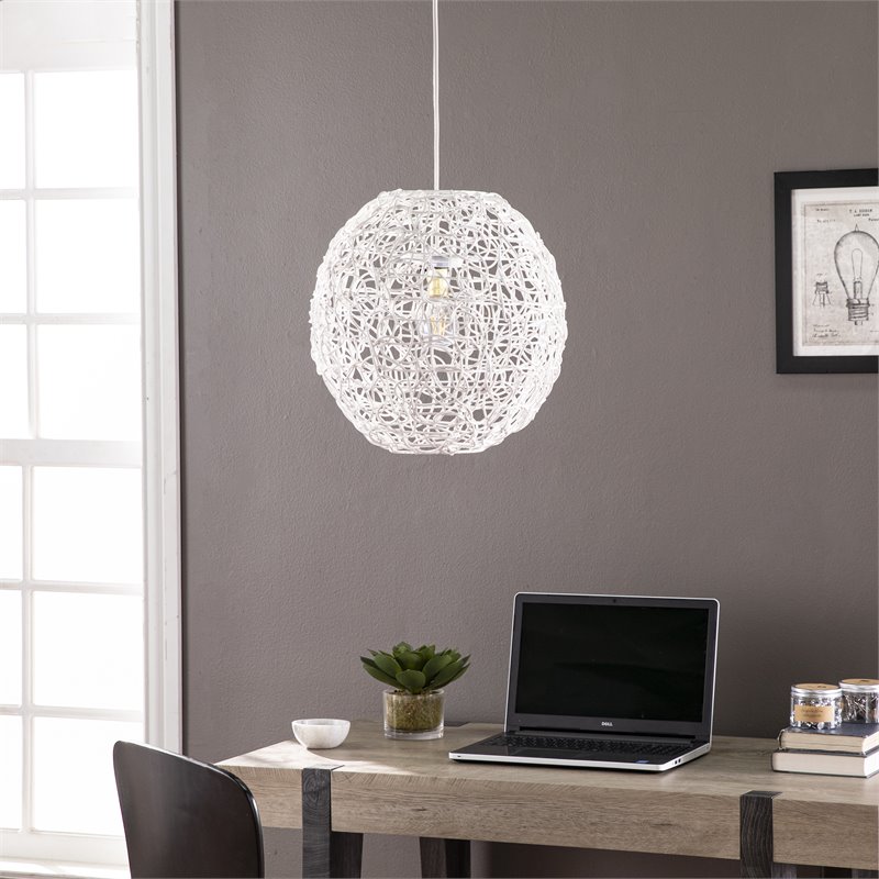 SEI Furniture Alakesh Round Woven Pendant Lamp Shade in White