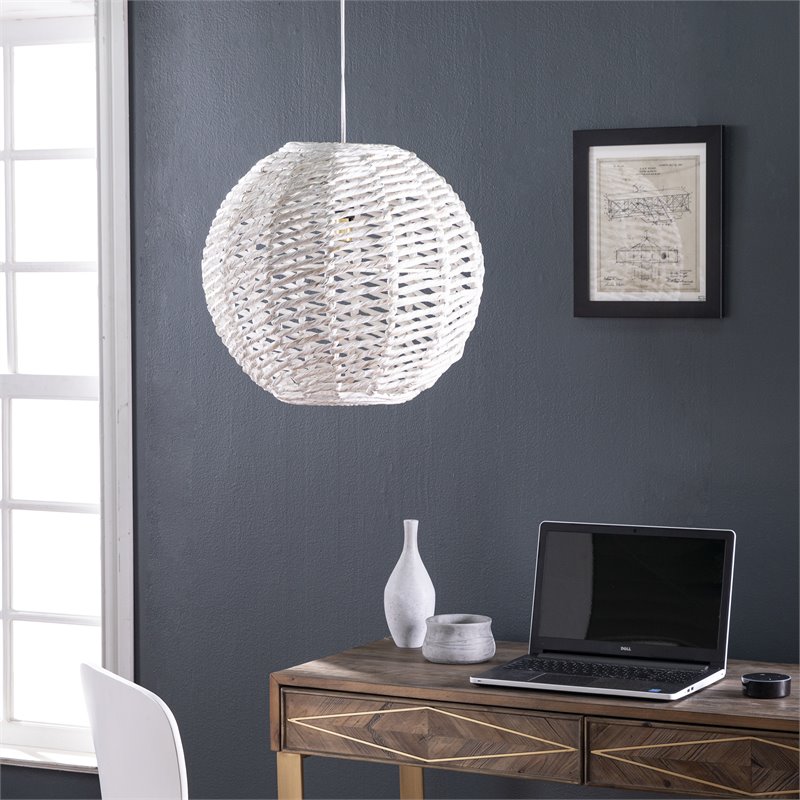 SEI Furniture Cartaxo Round Pendant Lamp Shade in White Washed