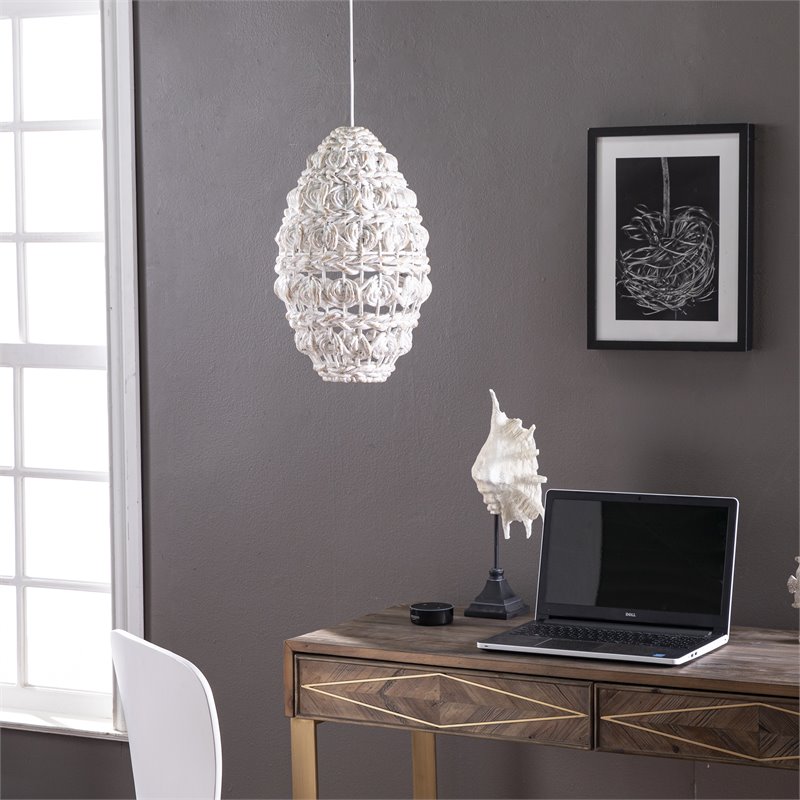 SEI Furniture Rosemill Woven Pendant Lamp Shade in White Washed