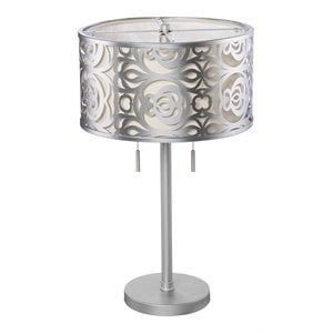 sei furniture vedrix round table lamp with shade in silver/white