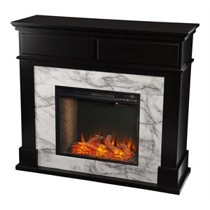 sei furniture petradale faux marble smart electric fireplace in black/white