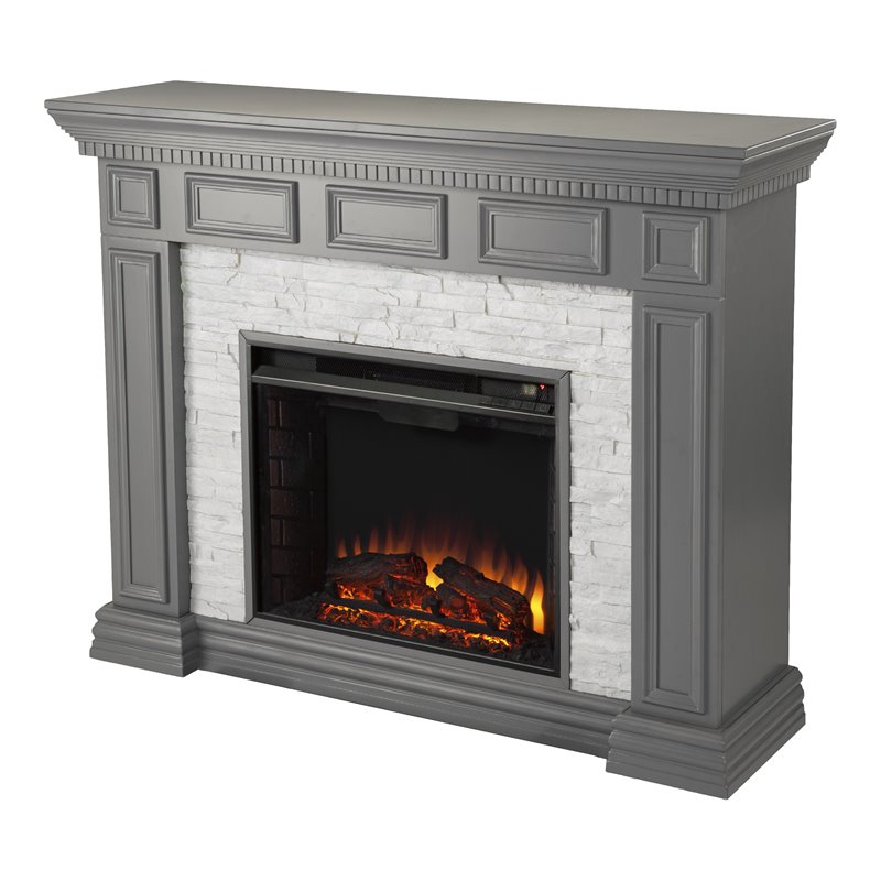 SEI Furniture Dakesbury Faux Stone Electric Fireplace in Gray Faux Stone