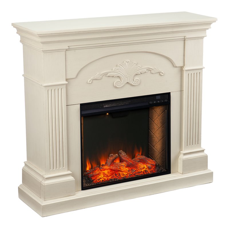 SEI Furniture Sicilian Smart Engineered Wood Electric Fireplace in Ivory
