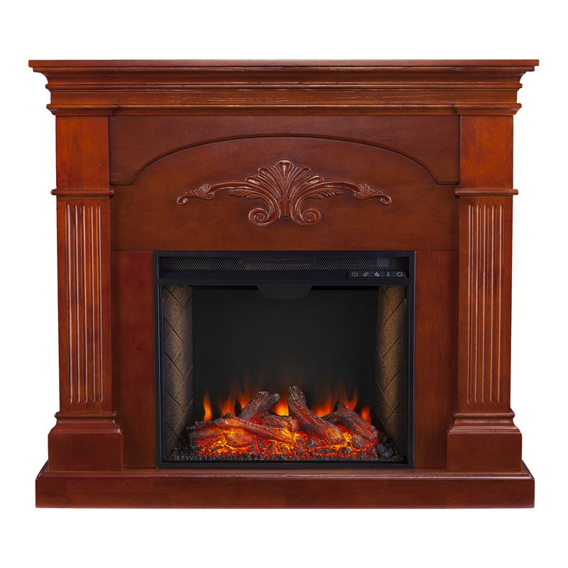 SEI Furniture Sicilian Smart Engineered Wood Electric Fireplace in Mahogany