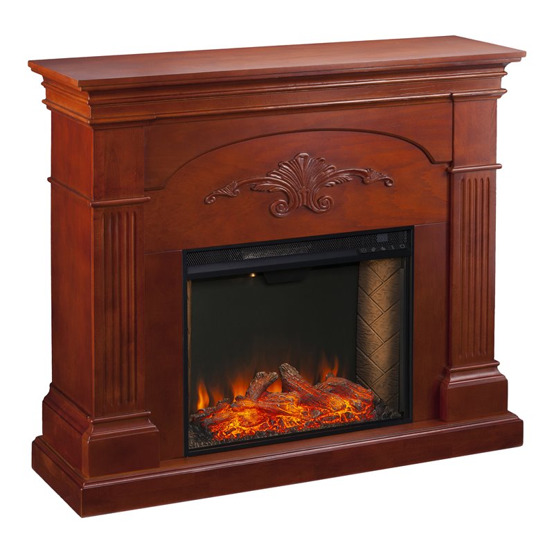 SEI Furniture Sicilian Smart Engineered Wood Electric Fireplace in Mahogany