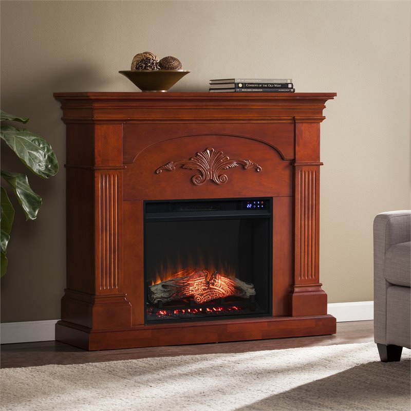SEI Furniture Sicilian Touch Screen Electric Fireplace in Mahogany