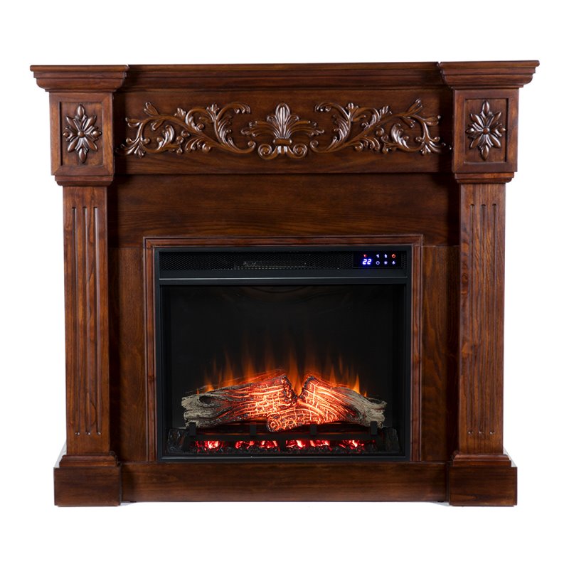 SEI Furniture Calvert Carved Touch Screen Electric Fireplace in Rich Espresso
