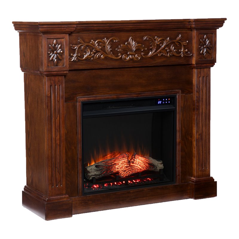 SEI Furniture Calvert Carved Touch Screen Electric Fireplace in Rich Espresso