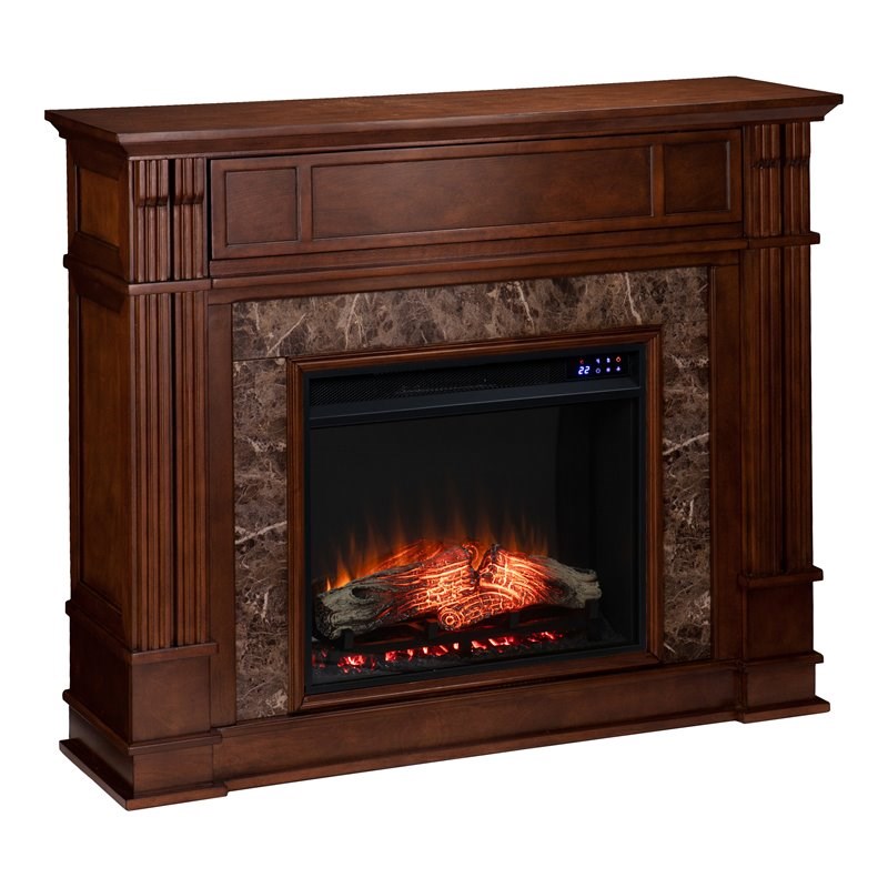 SEI Furniture Highgate Media Touch Screen Electric Fireplace in Whiskey Maple
