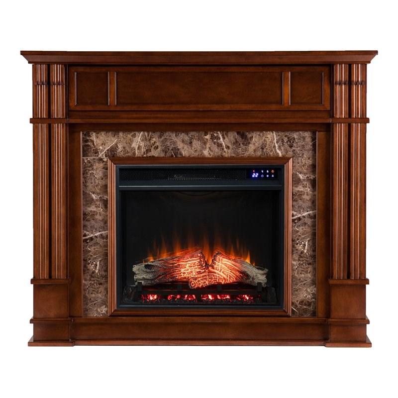SEI Furniture Highgate Media Touch Screen Electric Fireplace in Whiskey Maple