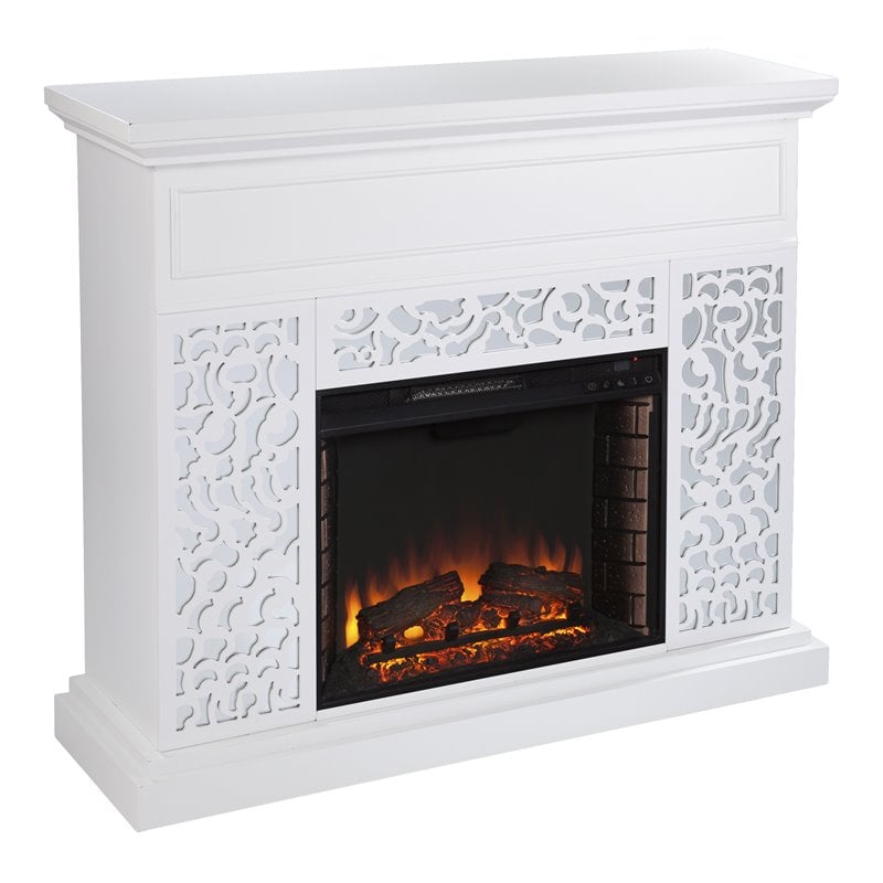 SEI Furniture Wansford Contemporary Electric Fireplace in White with Mirror