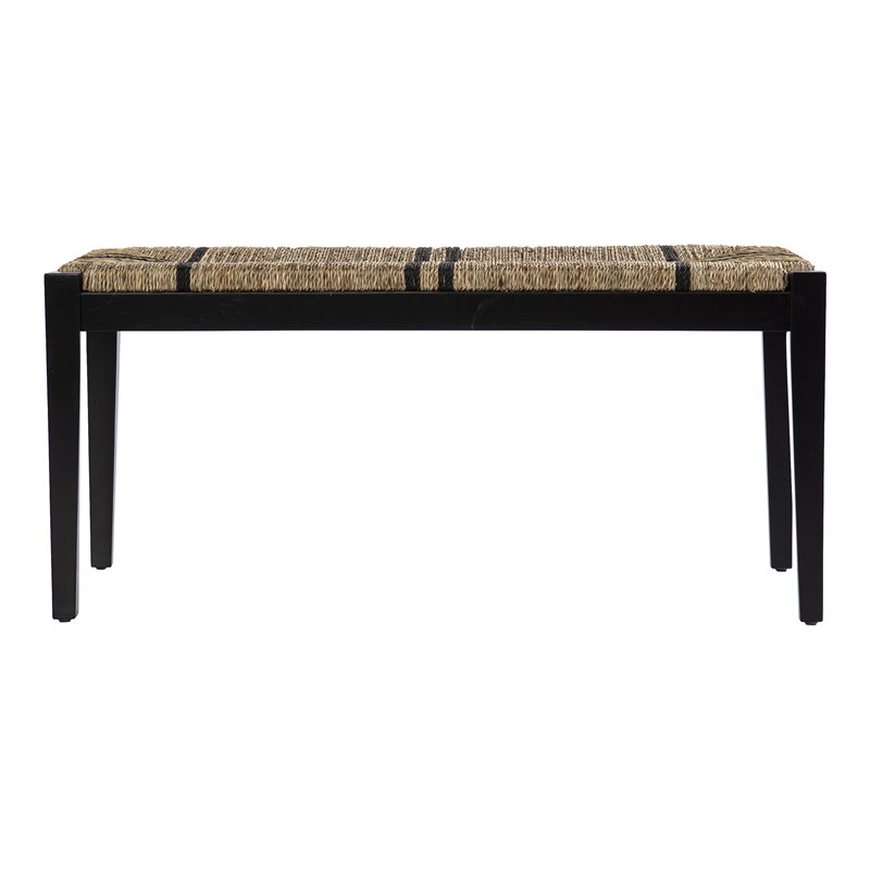 SEI Furniture Gallocano Ash Wood and Seagrass Bench in Black/Natural