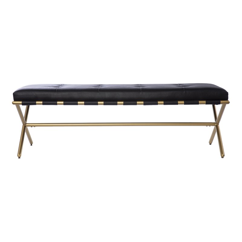 SEI Furniture Clairvoix Modern Faux Leather Bench in Black/Gold