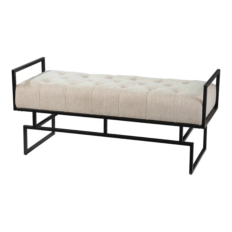 SEI Furniture Coniston Fabric Upholstered Bench in Beige/Gunmetal Gray