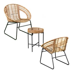 sei furniture alandhra indoor/outdoor 3pc bistro set in natural/black