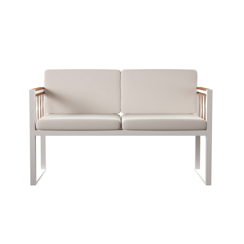 SEI Furniture Wallmond Cushioned Outdoor Loveseat Settee in Natural/White