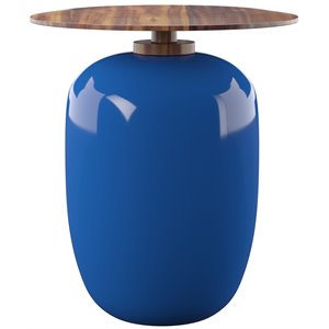 sei furniture kenova round outdoor accent table in blue/brown