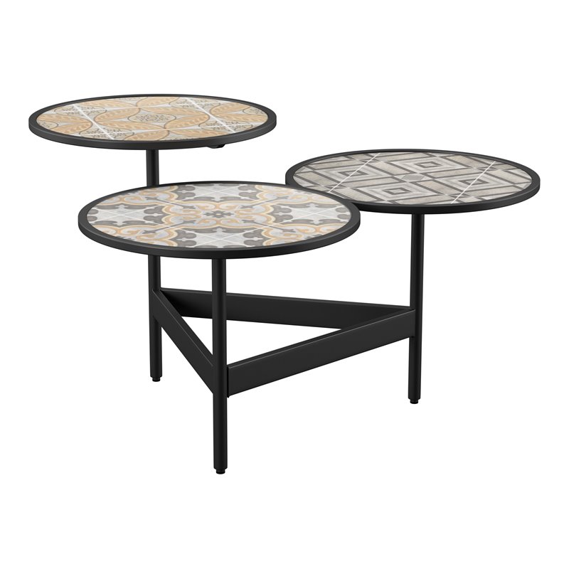 SEI Furniture Lorengo Outdoor 3-Tier Cocktail Table w/Multi-Color Tile in Black