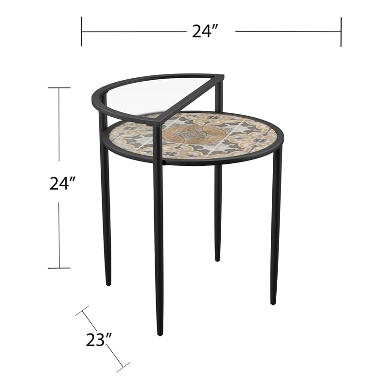 SEI Furniture Lorengo Outdoor Accent Table in Black with Multi-Color Tile