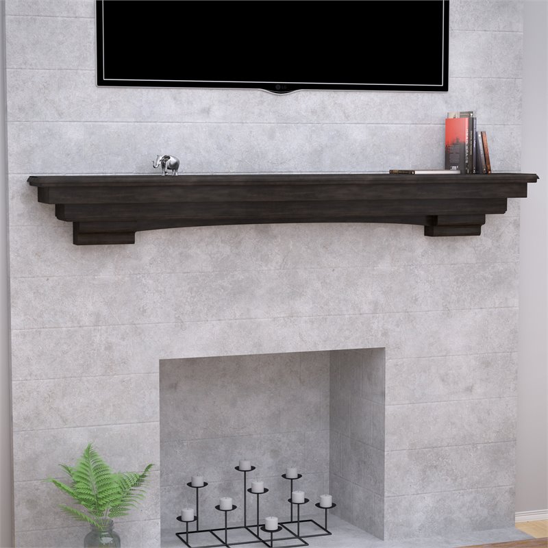 SEI Furniture Alconbury Engineered Wood Fireplace Mantel Shelf in Smoke Ash