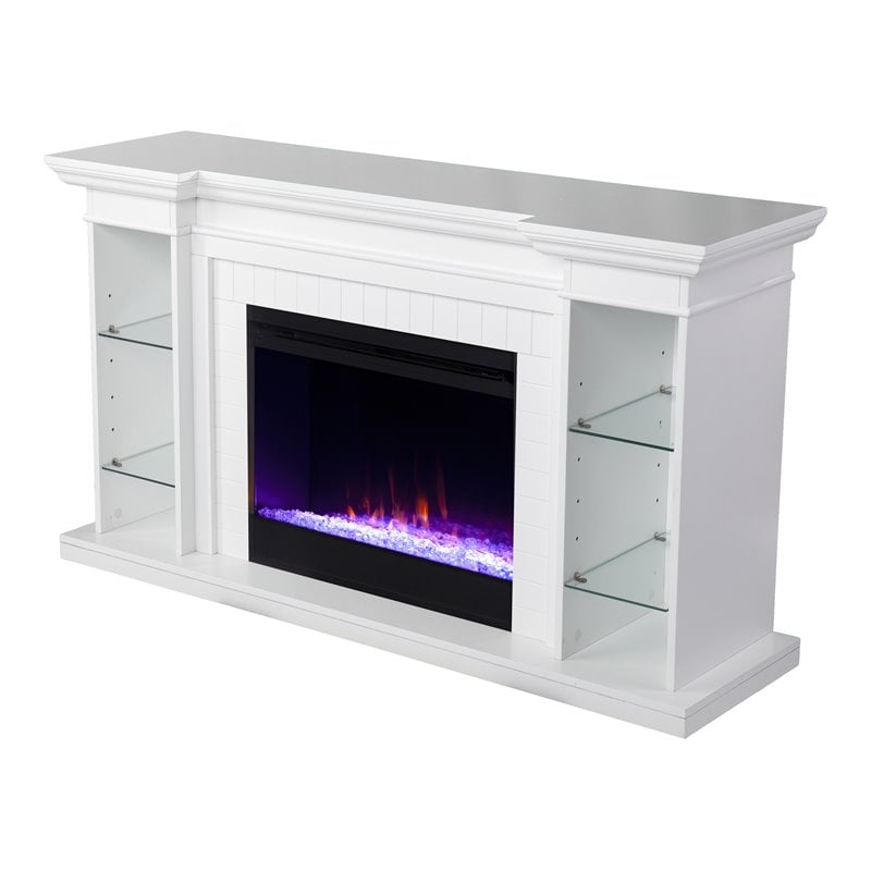 SEI Furniture Henstinger Wood Color Changing Fireplace with Bookcase in White