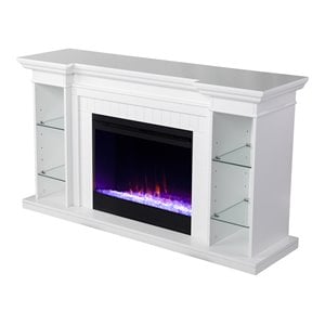SEI Furniture Henstinger Wood Color Changing Fireplace with Bookcase in White