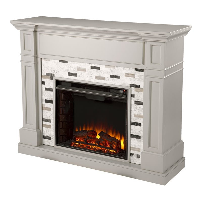 SEI Furniture Birkover Marble/Engineered Wood Electric Fireplace in Gray