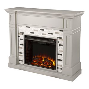 sei furniture birkover marble/engineered wood electric fireplace in gray