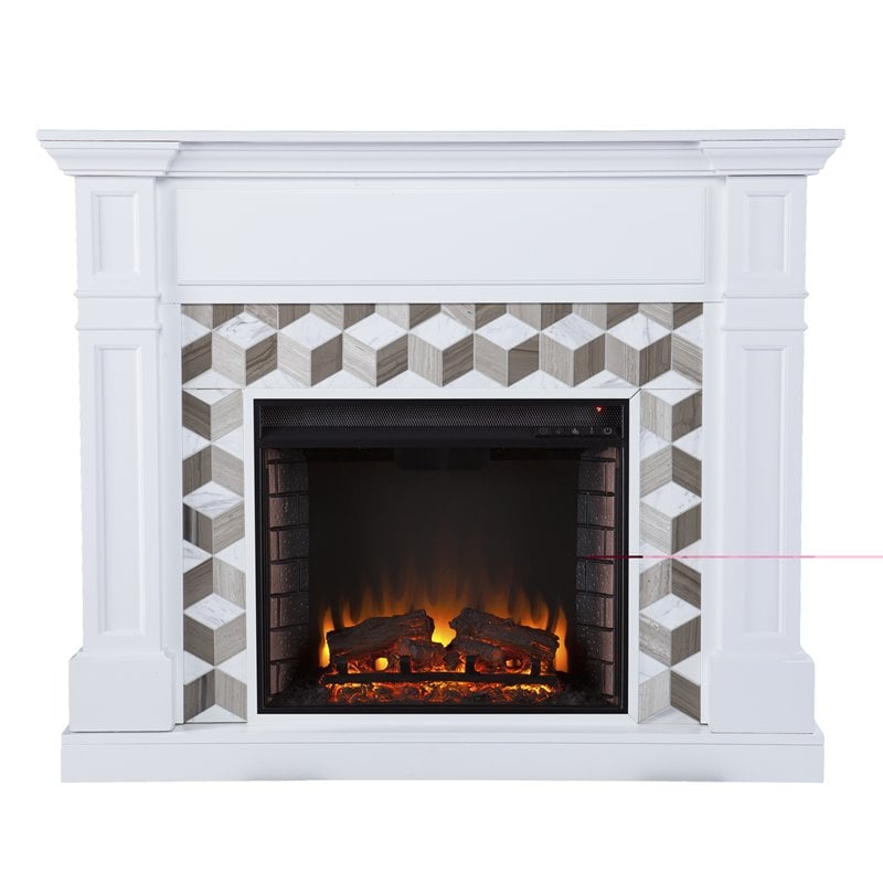 SEI Furniture Darvingmore Marble/Engineered Wood Electric Fireplace in White