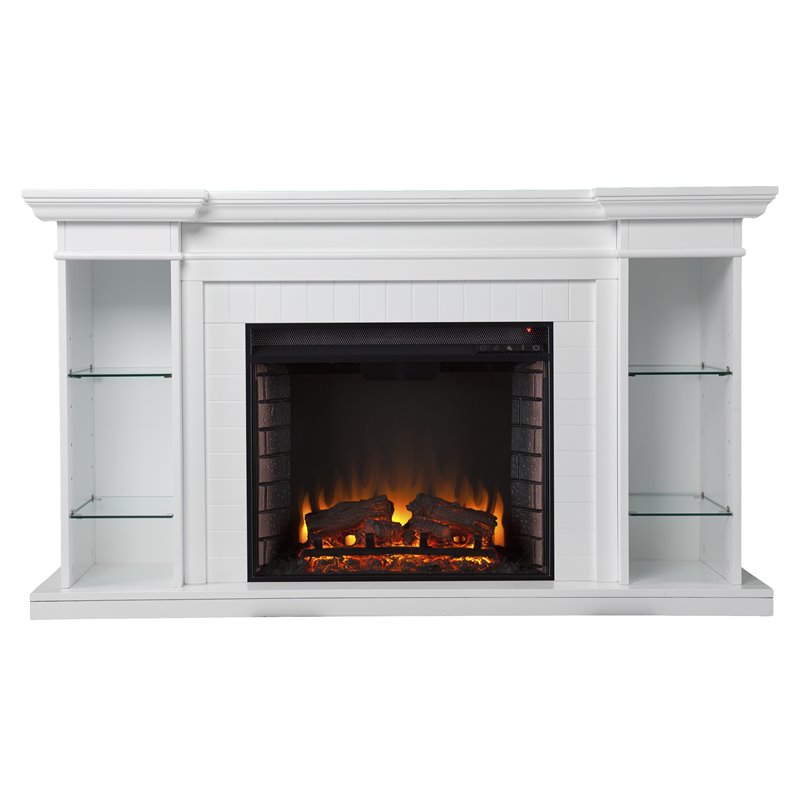 SEI Furniture Henstinger Engineered Wood Bookcase Electric Fireplace in White