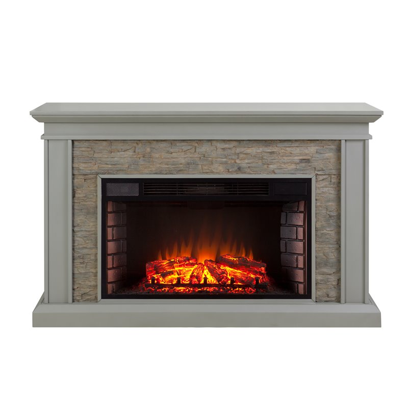 SEI Furniture Ledgestone Engineered Wood Fireplace with Stacked Stone in Gray