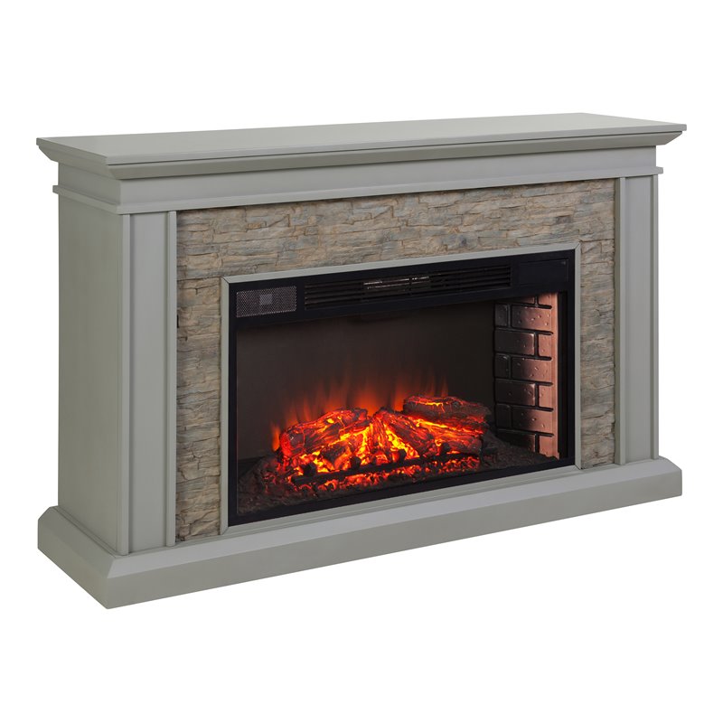 SEI Furniture Ledgestone Engineered Wood Fireplace with Stacked Stone in Gray