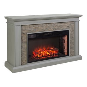 SEI Furniture Ledgestone Engineered Wood Fireplace with Stacked Stone in Gray