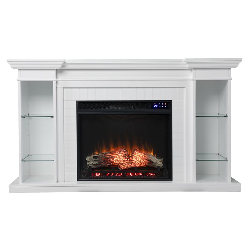 SEI Furniture Henstinger Touch Screen Wood Bookcase Electric Fireplace in White