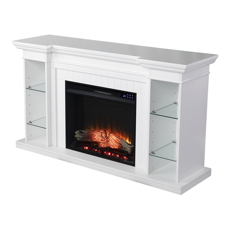 SEI Furniture Henstinger Touch Screen Wood Bookcase Electric Fireplace in White