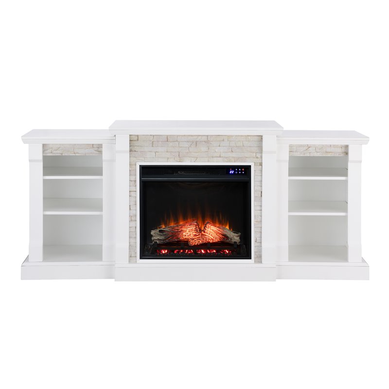 SEI Furniture Gallatin Touch Screen Wood Bookcases Electric Fireplace in White