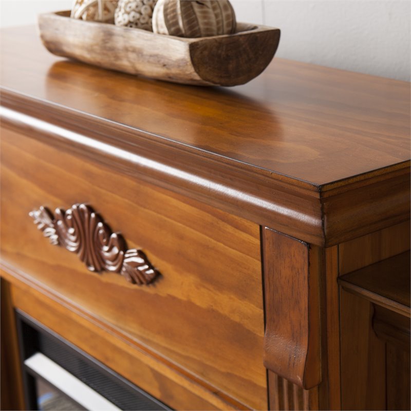 SEI Furniture Tennyson Wood Electric Fireplace Bookcases in Glazed Pine Brown