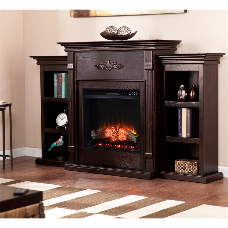 SEI Furniture Tennyson Touch Screen Wood Electric Fireplace in Classic Espresso
