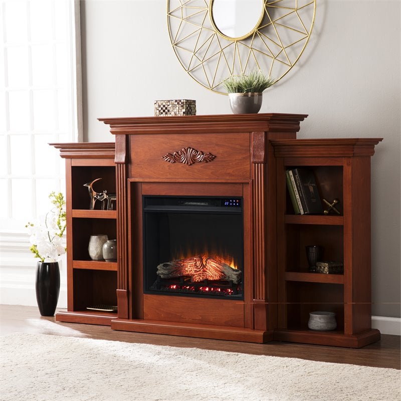 SEI Furniture Tennyson Touch Screen Wood Electric Fireplace in Mahogany