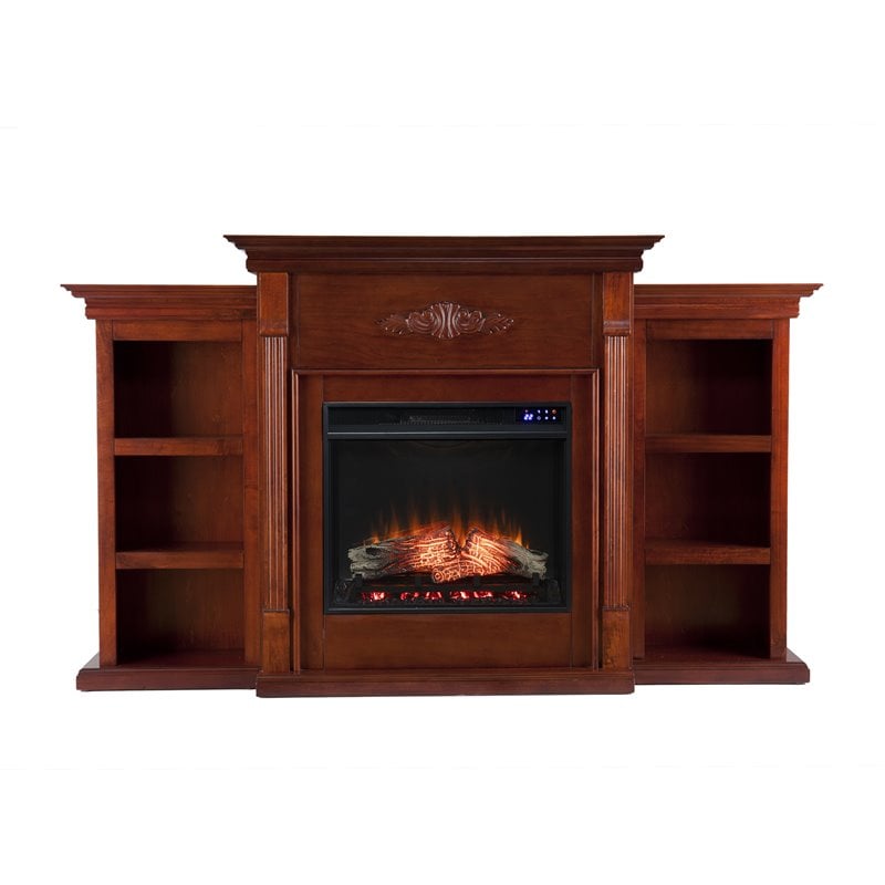 SEI Furniture Tennyson Touch Screen Wood Electric Fireplace in Mahogany