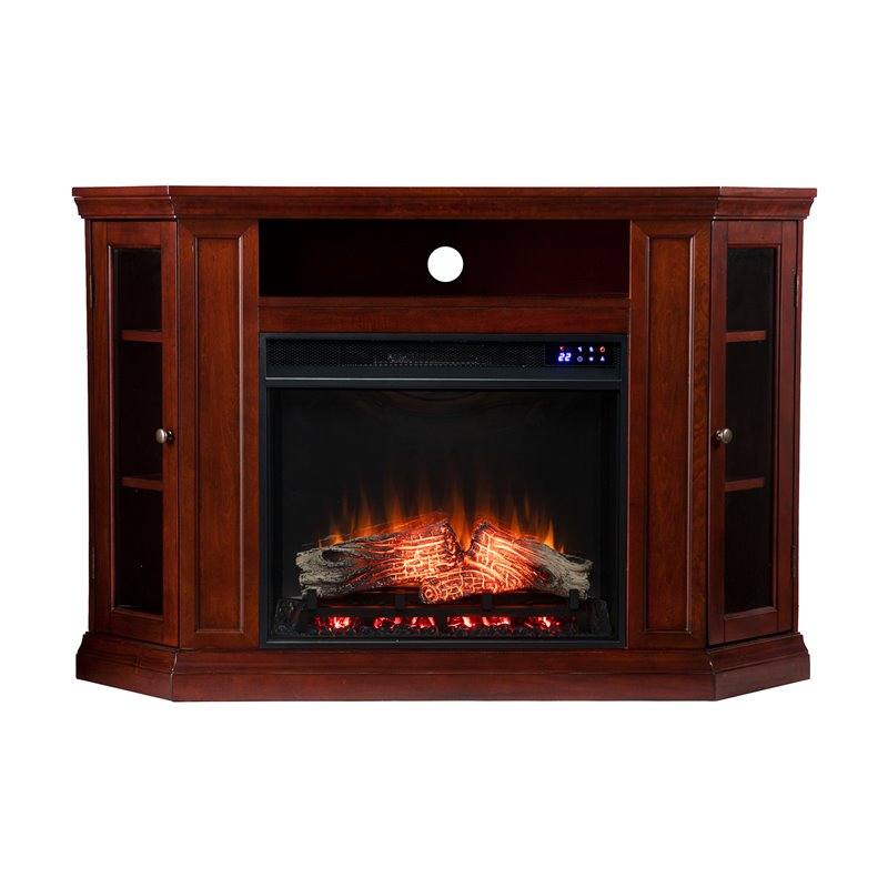 SEI Furniture Claremont Touch Screen Wood Electric Corner Fireplace in Cherry