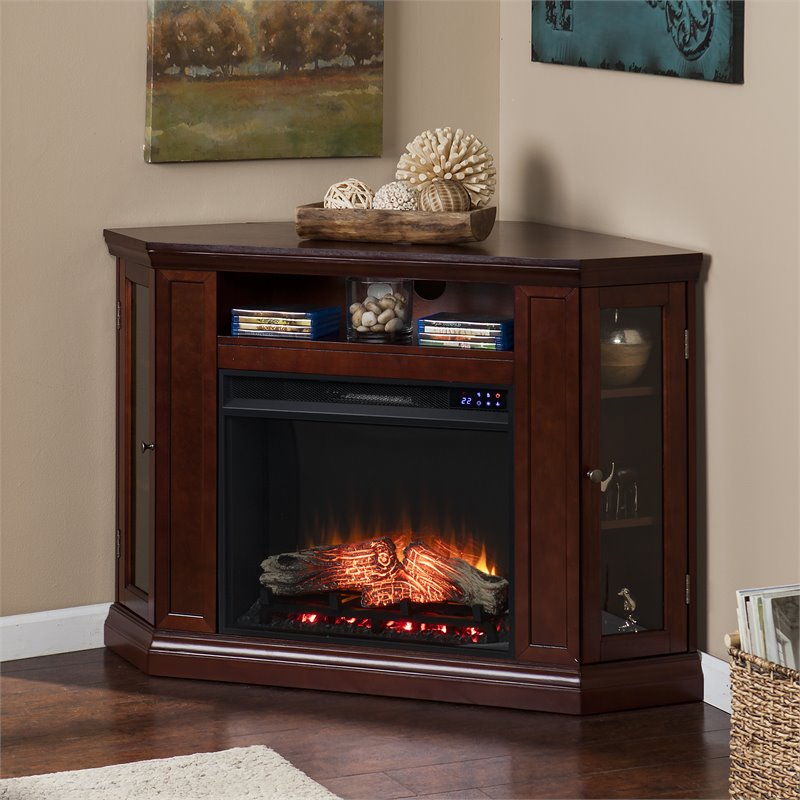 SEI Furniture Claremont Touch Screen Wood Electric Corner Fireplace in Cherry