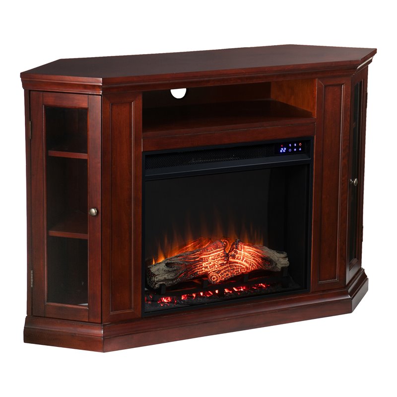 SEI Furniture Claremont Touch Screen Wood Electric Corner Fireplace in Cherry