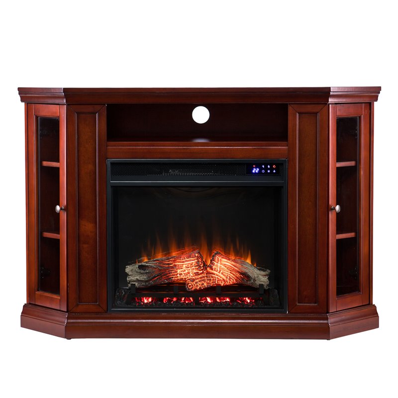 SEI Furniture Claremont Touch Screen Wood Electric Corner Fireplace in Mahogany