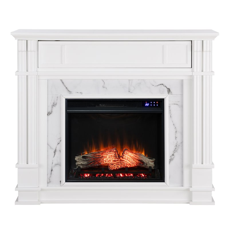 SEI Furniture Highgate Touch Screen Wood Electric Media Fireplace in White